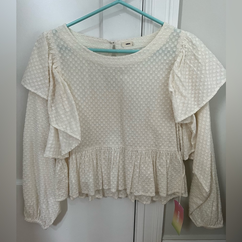 NWT- white Warm long sleeve blouse with circle pattern - Small